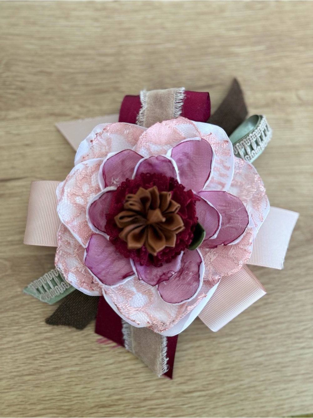 Pink Floral Ribbon Hair Clip for Kids